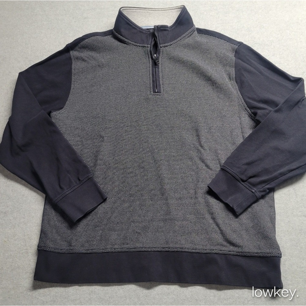 Ted Baker Mens XL Quarter Zip Pullover Navy Blue White Micro Pattern Golf Tennis